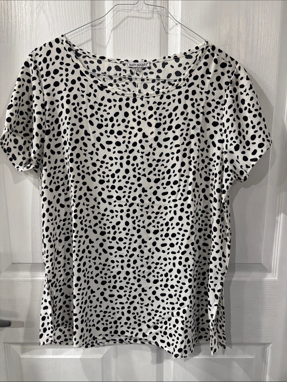 Boutique Mary Square Print Short Sleeve Top - White/Black Size L